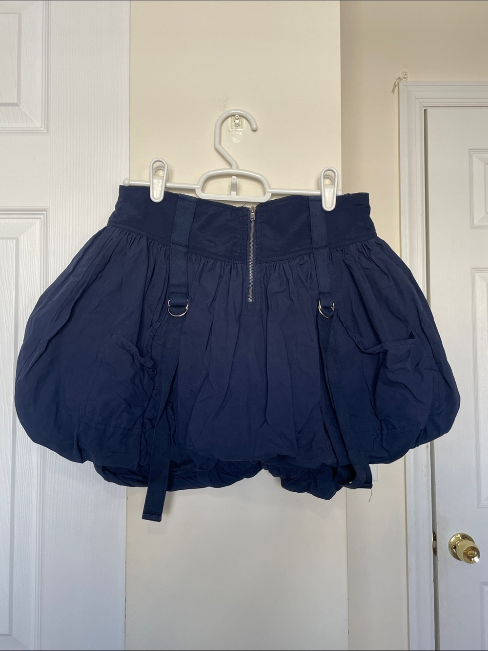 AKIRA Navy Bubble Mini Skirt with Utility Straps